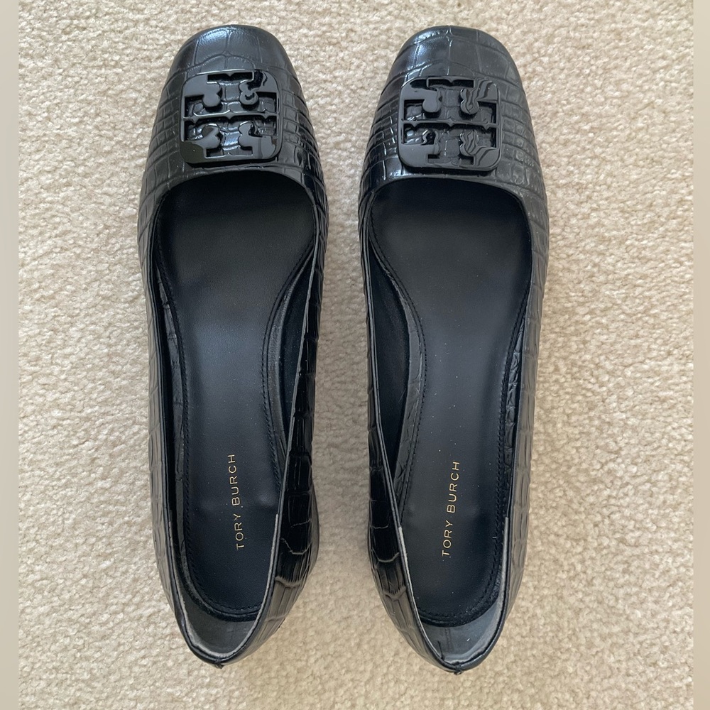 Tory Burch Black Croc-Embossed Loafers
